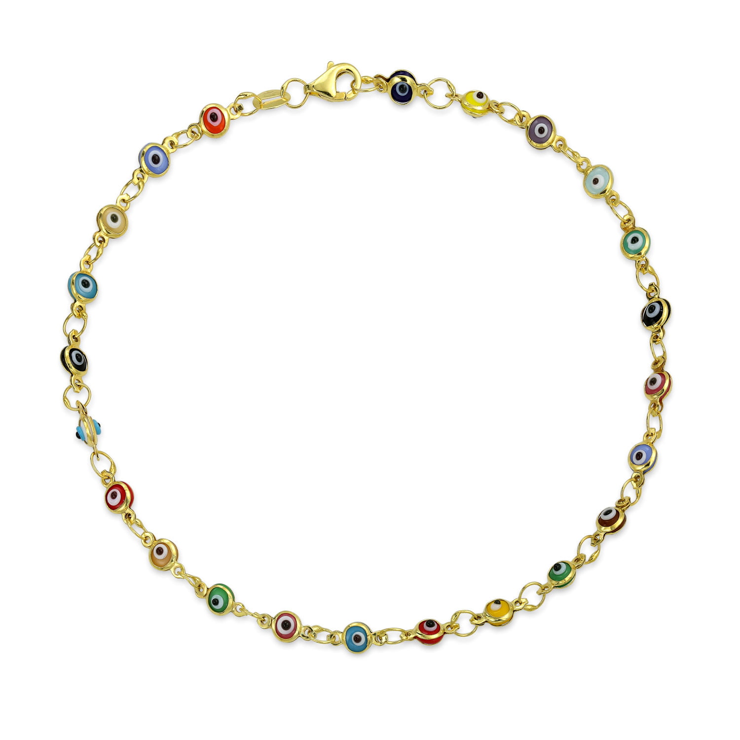 Gem Stone King 10 Inch Multi-Color Crystal /& Gold Plated Brass Anklet Bracelet