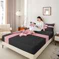 thumbnail image 4 of Homewish Glitter Romantic Bowknot Twin Sheet Sets, Black Pink Fashion Twin Fitted Sheet, Couple Valentine's Day Flat Sheet, Luxury Bedroom Decor, 3 Pieces, 4 of 7