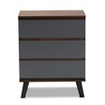 thumbnail image 3 of Bowery Hill Modern 3-Drawer Wood Bedroom Chest in Walnut Brown/Gray, 3 of 8