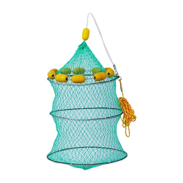 Red de pesca plegable de 3 capas con cuerda y marco de acero sólido. 35cmx70cm