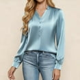 thumbnail image 2 of Dazajoo Womens Business Casual Tops Dressy Work Long Sleeve Shirts Cute Silk Satin V Neck Blouses,Light Blue,M, 2 of 8