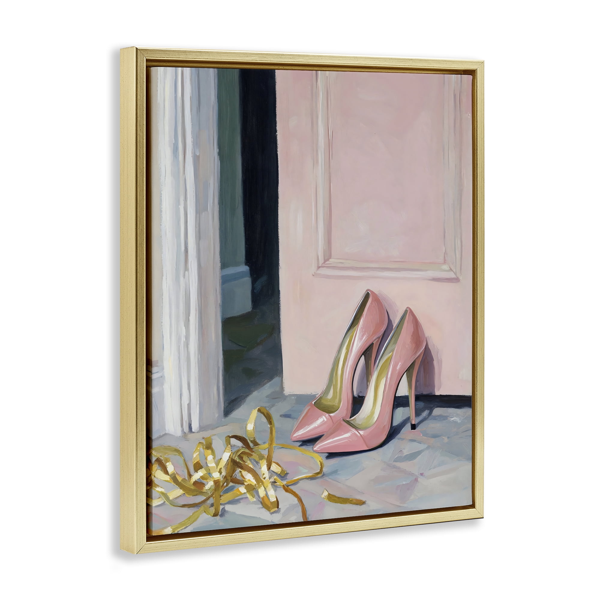 Stupell Industries Pink High Heels & Tinsel Gold Framed Floater Canvas Wall Art, design by The Prints Vibe