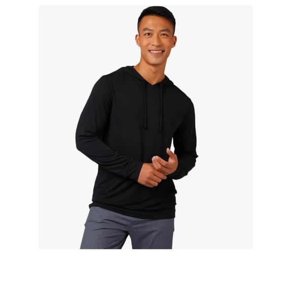 32 Degrees Men's Cool Classic Long Sleeve Hooded T-Shirt | Anti-Odor | 4-Way Stretch | Moisture WickingL,BLACK