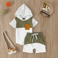 thumbnail image 2 of FhsagQ Tenues Garçons Tenues d'Hiver Taille 6 Moins de 10 Noël Tout-Petits Garçons Filles Été Confortable Patchwork Coloré Col Rond à Capuche Manches Courtes Hauts Shorts Ensemble 2 Pcs Vert 18-24 Mois, 2 of 9