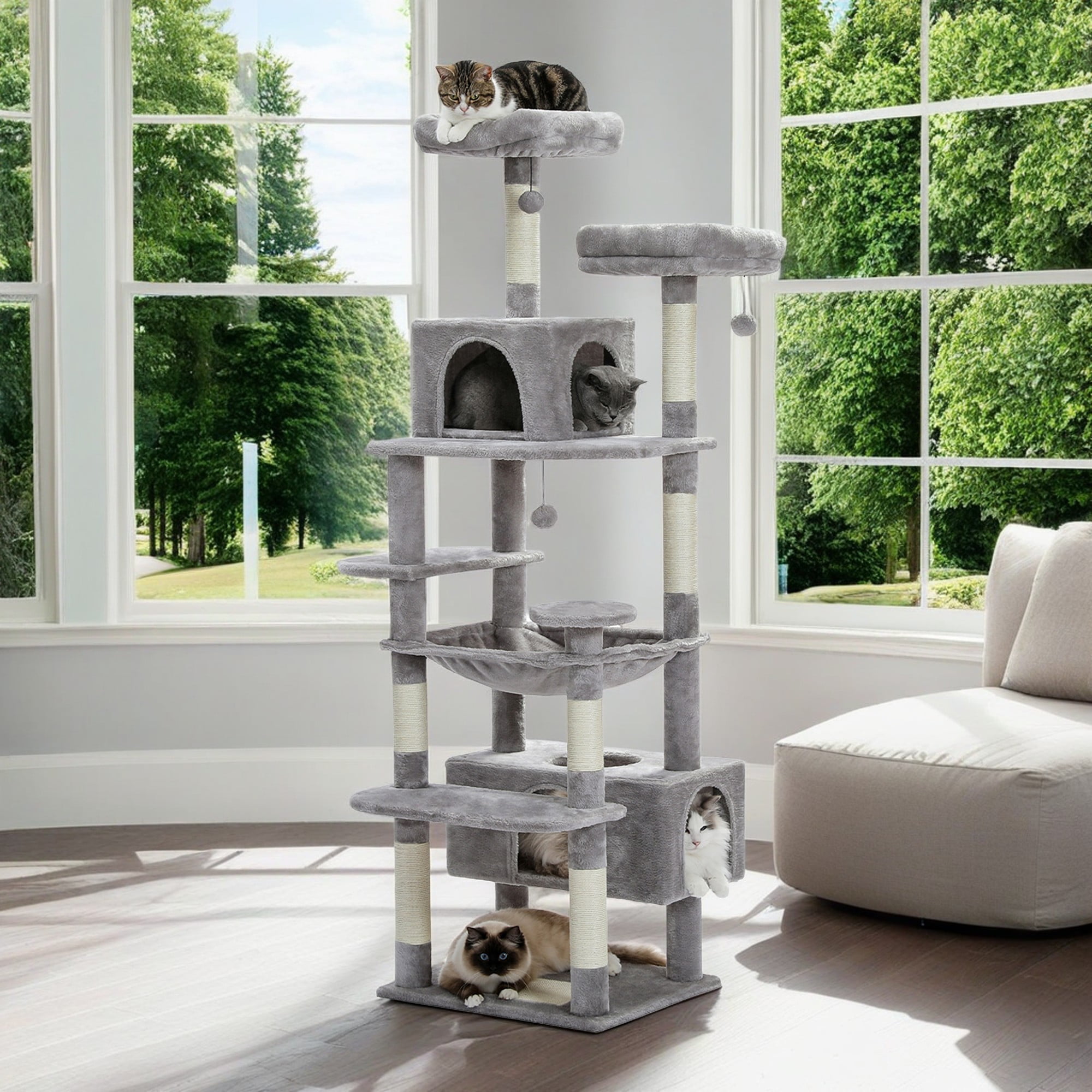 Pefilos 72" Cat Tree Tower for Large Cats, Indoor Cat Condo with Sisal-Covered Scratching Posts and Pads, 2 Padded Perch, Gray Pefilos 72" Cat Tree Tower for Large Cats, Indoor Cat Condo with Sisal-Covered Scratching Posts and Pads, 2 Padded Perch, Gray