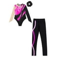 thumbnail image 3 of TTAO Kids Girls Rhinestone Gymnastic Ballet Leotard Dance Unitard Biketard and Leggings Pants Hair Band Set A Hot Pink 8, 3 of 5