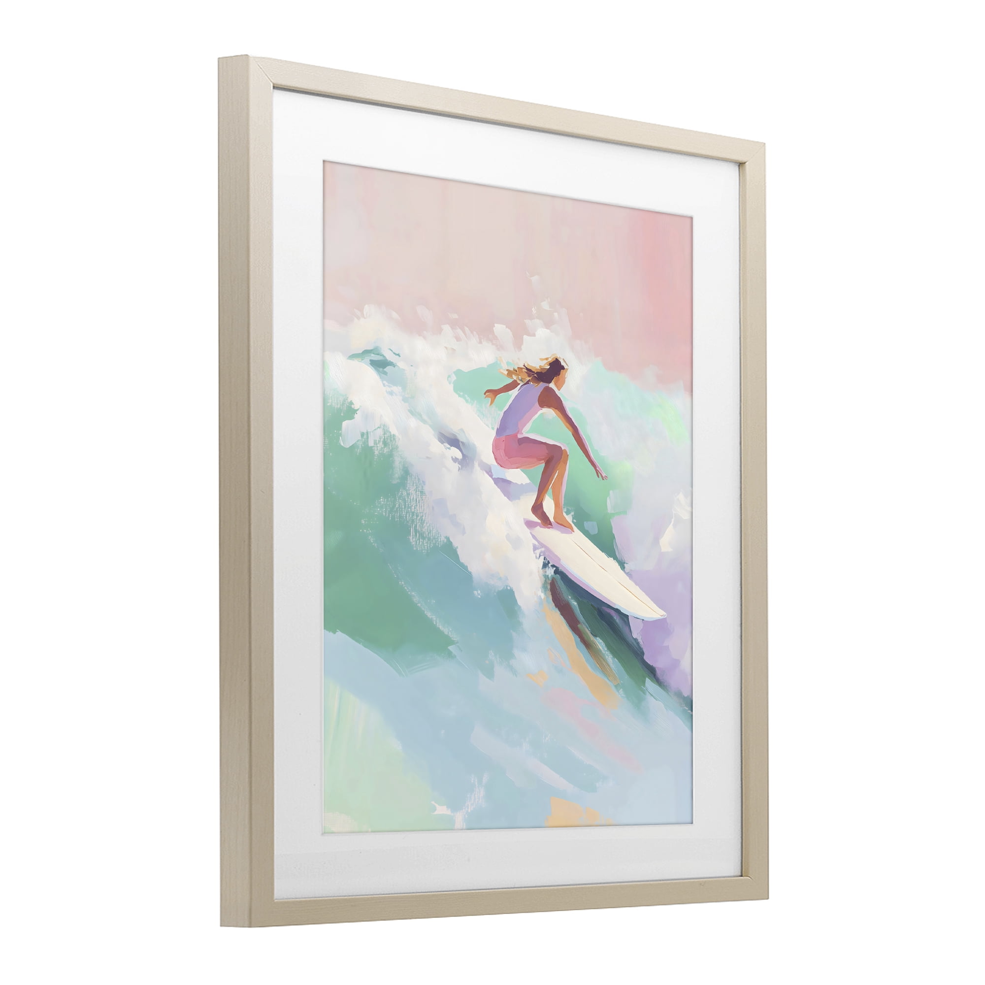 Stupell Industries Surfer Girl Riding Waves Birch Framed Print Under Glass, design by The Prints Vibe