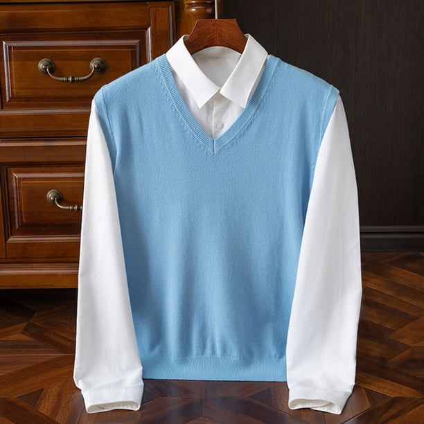Camiseta sin mangas con cuello en V para hombre, jersey de camisola sin mangas de color liso a la moda, suéter de punto con cuello en V, top de poliéster para hombre