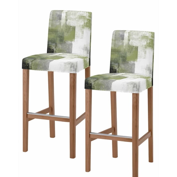Sage Green Ombre Bar Stool Covers - Stretch Dining Chair Covers Set of 2, Vintage Shabby Abstract Plaid Art Bar Chair Cover Removable Counter Stool Pub Chairs Slipcovers Protectors for Kitchen/Cafe