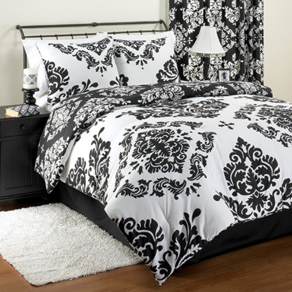 Reversible Black and White Classic Noir 3Piece Comforter Set with