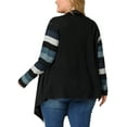 thumbnail image 3 of Unique Bargains Women's Plus Size Striped Open Front Knit Cardigan Sweaters Shrugs 3X Black, 3 of 6