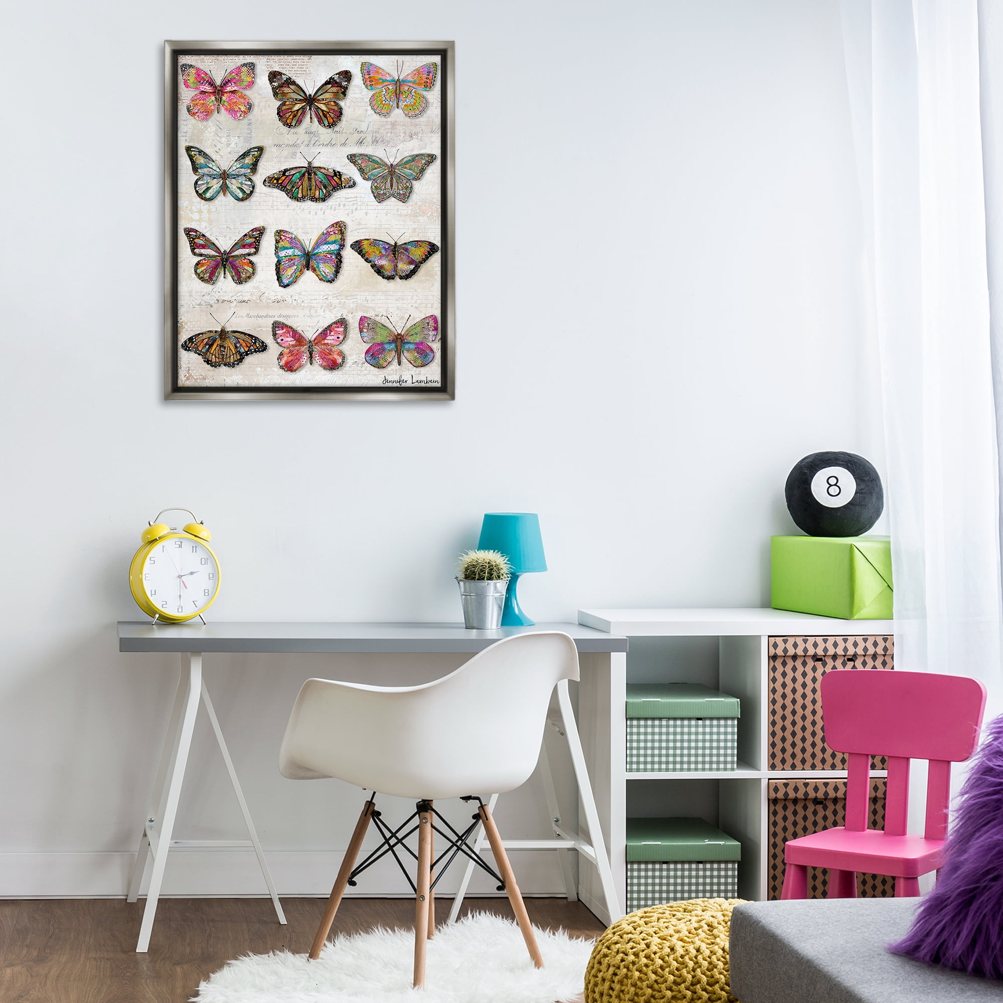 Stupell Industries Butterfly Love Vintage Studies Animals Painting Gray Floater Framed Canvas Art Print Wall Art, 25 x 31