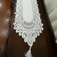 thumbnail image 3 of 1 Pcs White Lace Table Runner Vintage Hand Knitted Floral Table Runner Tasseled Edge Floral Table Cloth for Engagement Wedding Party Decor, 3 of 8