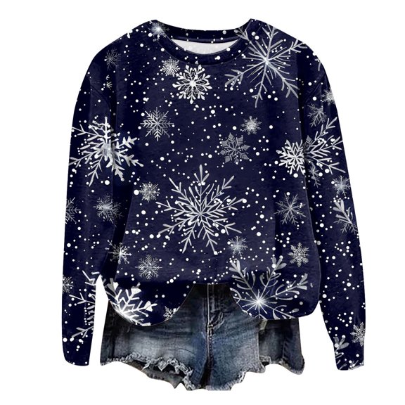 Sgkm Plus Size Womens Christmas Sweatshirt Shining Graphic Cozy Hoodless Workout Tops for Women Vintage Running S Dark Blue