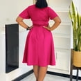 thumbnail image 2 of AURA Womens V Neck A Line Midi Dress Tie Strap Detail Short Sleeve High Waist Elegant Summer Work Dress with Zipper, 2 of 10