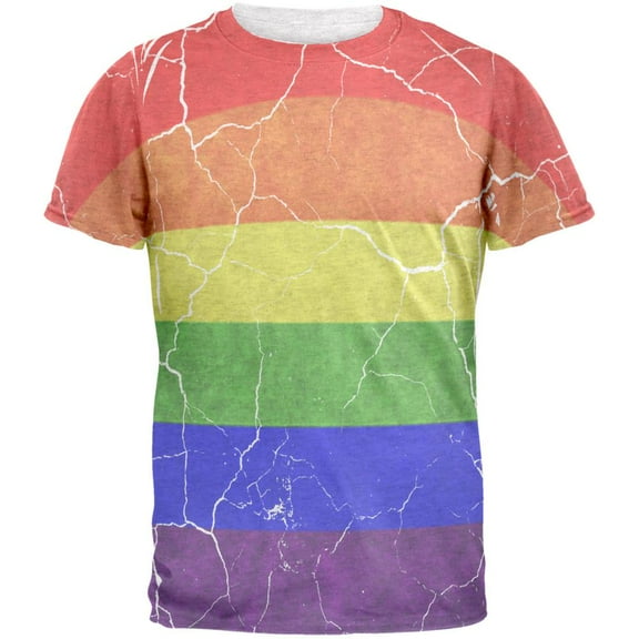 Distressed Gay Pride Flag Mens T Shirt Heather White MD