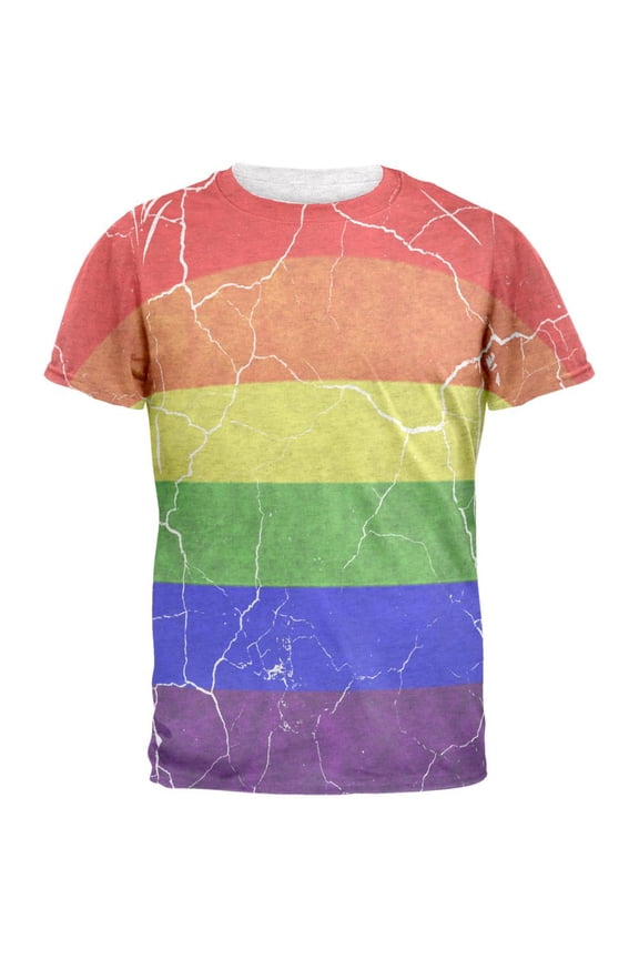 Distressed Gay Pride Flag Mens T Shirt Heather White SM