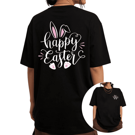 Spring Easter Bunny Lover Back Print Graphic Tees Unisex T-shirt Shirts Black S-5XL Tops