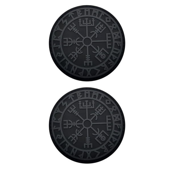 Parche de brújula vikinga de PVC de 2 piezas con velcro para vaqueros, chaquetas y sombreros. negro y gris