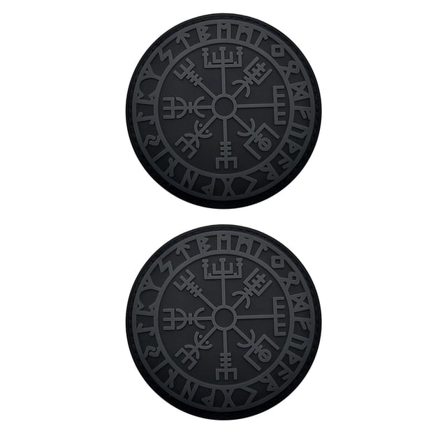 kowaku 2 Pieces Viking Compass Patch with Hook and Loop Rubber Washable PVC Embroidered black and gray