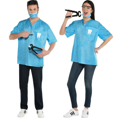 Amscan Dentist Halloween Costume Kit for Adults, One Size, Includes Shirt, Mask, Safety Glasses and Tooth
