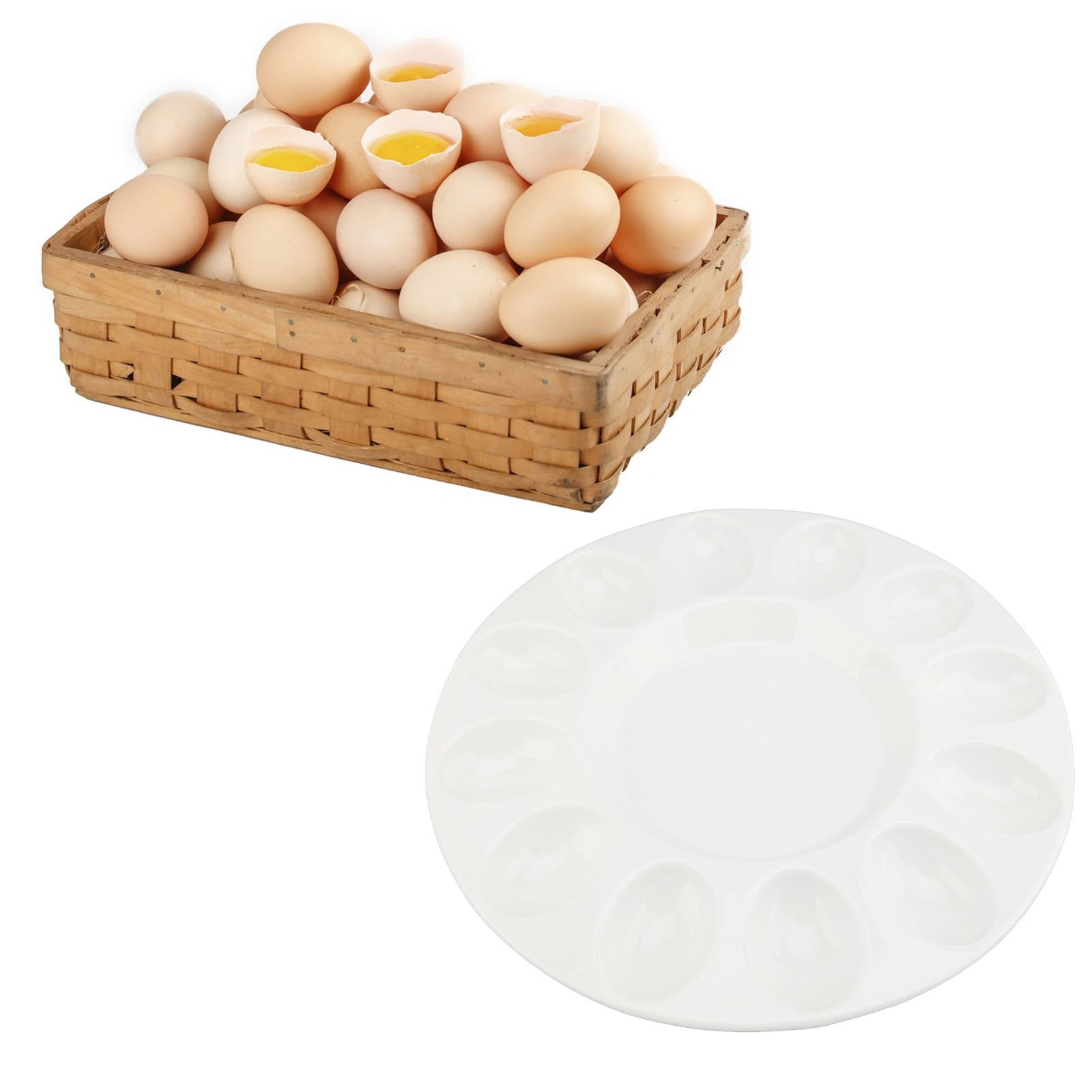 YAHHU 12‑Piece Ceramic Deviled Egg Platter – Heat‑Resistant, Dishwasher Safe Tray for BBQs, Parties & Fridge Display