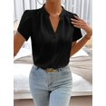 thumbnail image 3 of Blusa Negra De Mujer Con Cuello V Y Manga Corta Fruncida, 3 of 30
