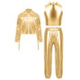 thumbnail image 3 of iiniim Girl's 3 Piece Holographic Outfit Long Sleeve Tassel Hip Hop Modern Jazz dance Jacket Vest and Pants Set Gold 8, 3 of 6