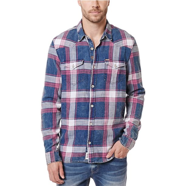 Buffalo David Bitton - Camisa deportiva con botones para hombre, azul, XXL Buffalo David Bitton Botones al frente