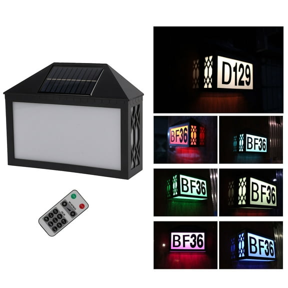 Ymiko House Number Plaque Light,Colorful Solar LED Address Sign Waterproof House Number Plaque Light With Remote Control,Solar Led Address Sign