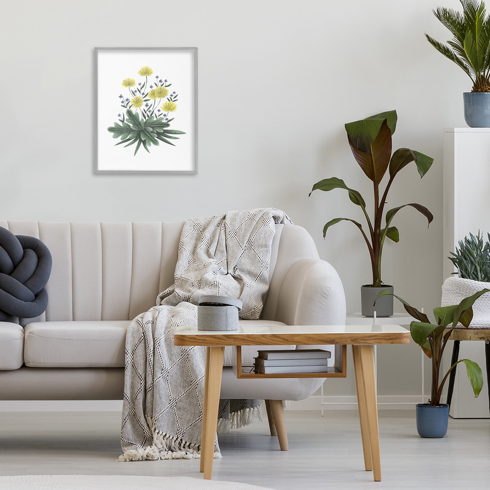 Dandelion Flower Illustration Gray Framed Giclee Art, design by Cecilia Battaini