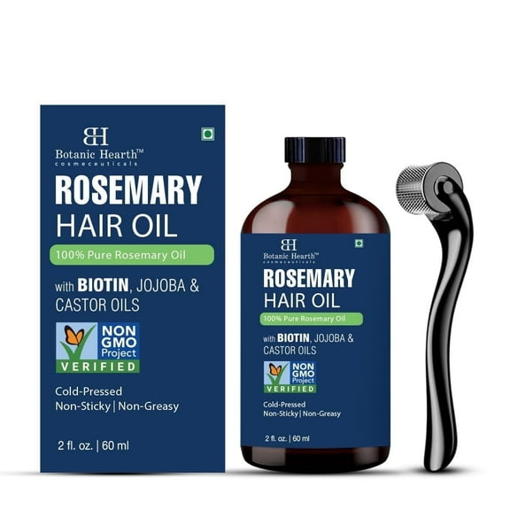 Botanic Hearth Rosemary Hair Oil 2 fl oz | With Derma Roller & Glass Bottle | Hair Growth Oil for Stronger, Thicker Hair | Lightweight, Non-Sticky Formula | Pack in Monocarton