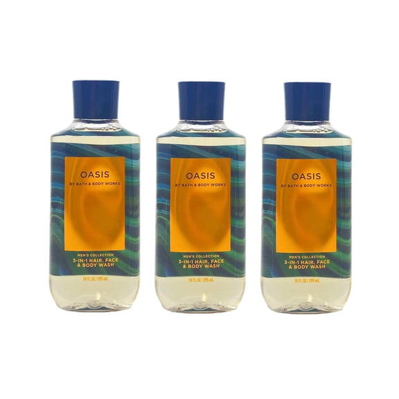 Bath and Body Works Men's Collection OASIS 3-in-1 Hair, Face & Body Wash Pack of 3-10 fl oz / 295 mL each