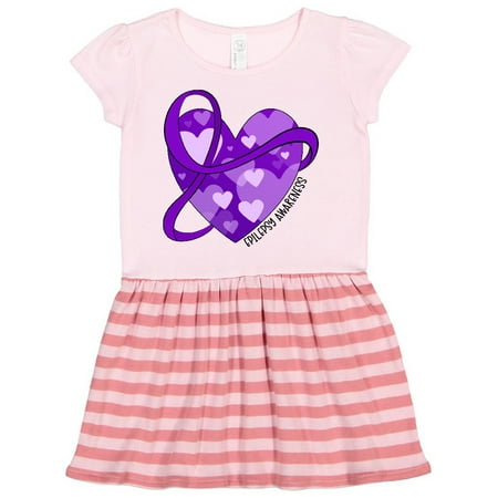 

Inktastic Epilepsy Awareness Purple Ribbon Around Heart Gift Toddler Girl Dress