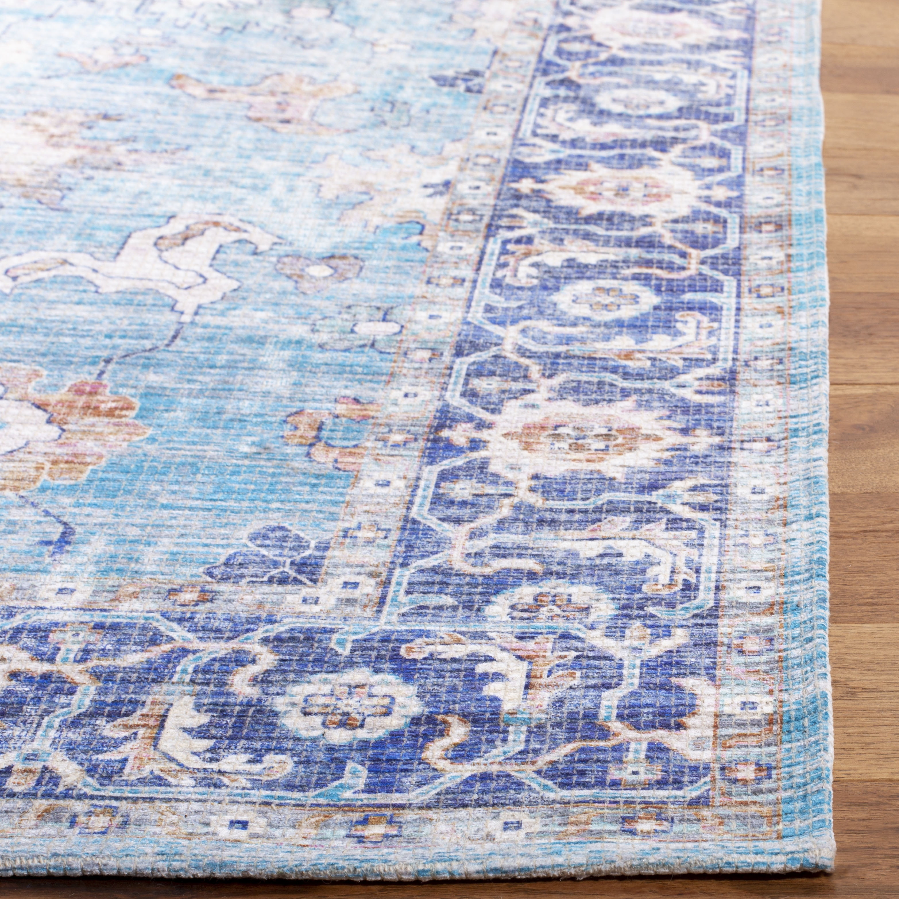 SAFAVIEH Saffron Wallace Floral Bordered Area Rug, Aqua/Navy, 5' x 8'