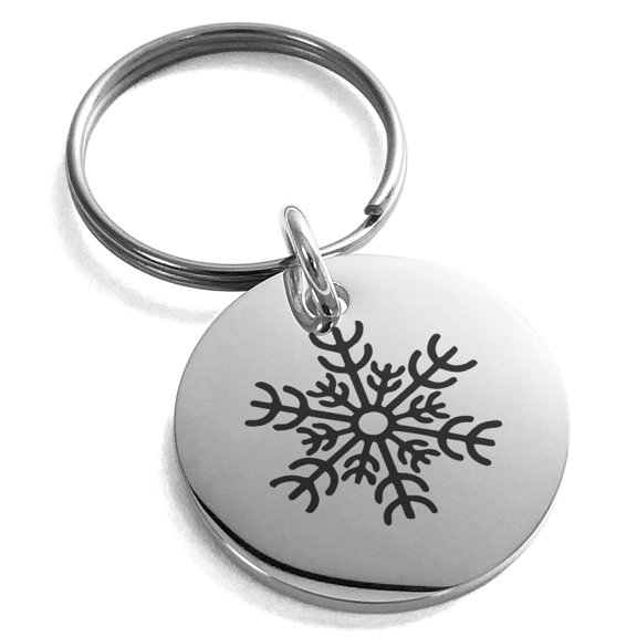 Stainless Steel Spring Snowflake Engraved Small Medallion Circle Charm Keychain Keyring
