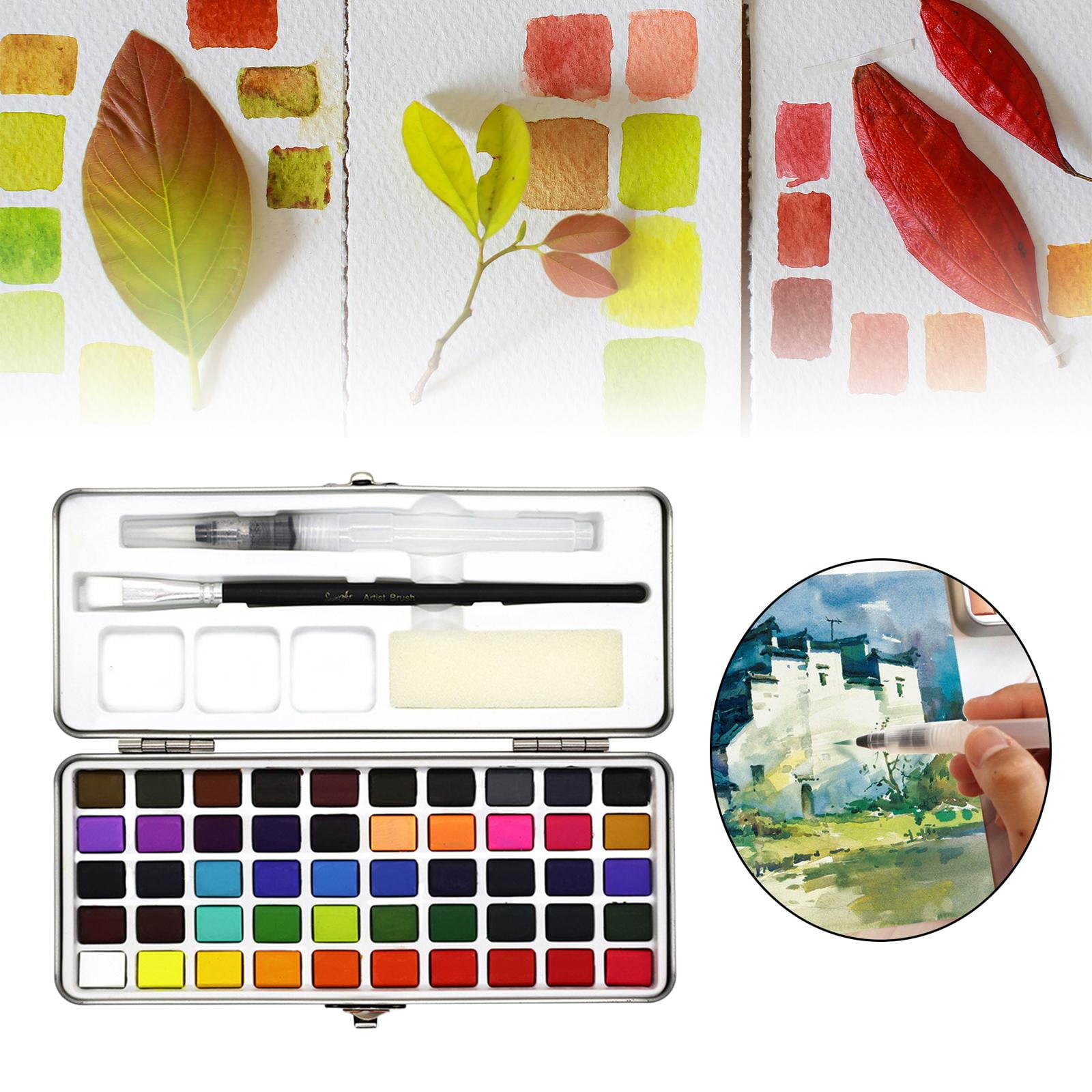 Portable Solid Watercolor Paint Set with Storage Case Professional Water Painting Pigment for Painting Coloring Adults Kids Amateur Hobbyists 50 Colors