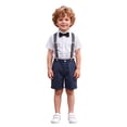 thumbnail image 5 of Boys British Suspender Suit Set, White Short Sleeve Shirt Striped Shorts Bow Tie Suspenders Formal Back to School Outfits for Kids Birthday Wedding Stage Performance(Navy1,11-12 Years), 5 of 5