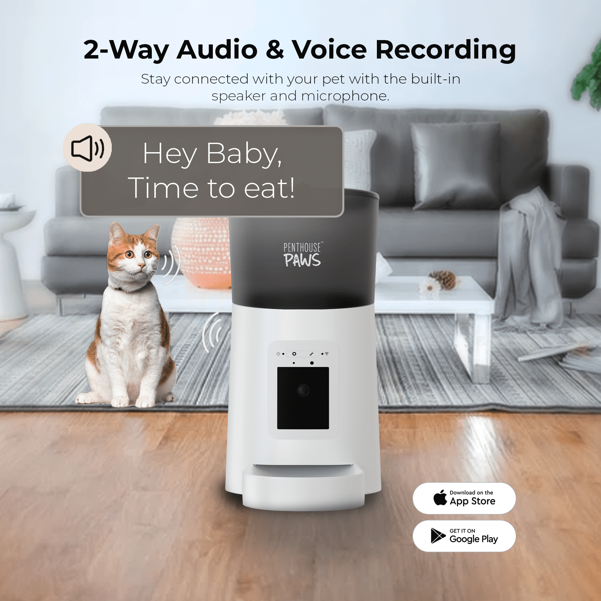 Penthouse Paws Smart HD Pet Feeder, 6L Dry Food Capacity, 1080p Camera, 2-Way Audio, Scheduled Meals, Backup Power, Easy to clean, Anti-Jam Design for Cat & Dog, Black