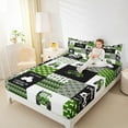 thumbnail image 4 of Manfei Harvester Excavator Bed Sheets,Geometric Waves Striped King Sheets,Green Patchwork Grid Sheet Set For Kids,Ultra Soft Home Decor,4-Piece, 4 of 7