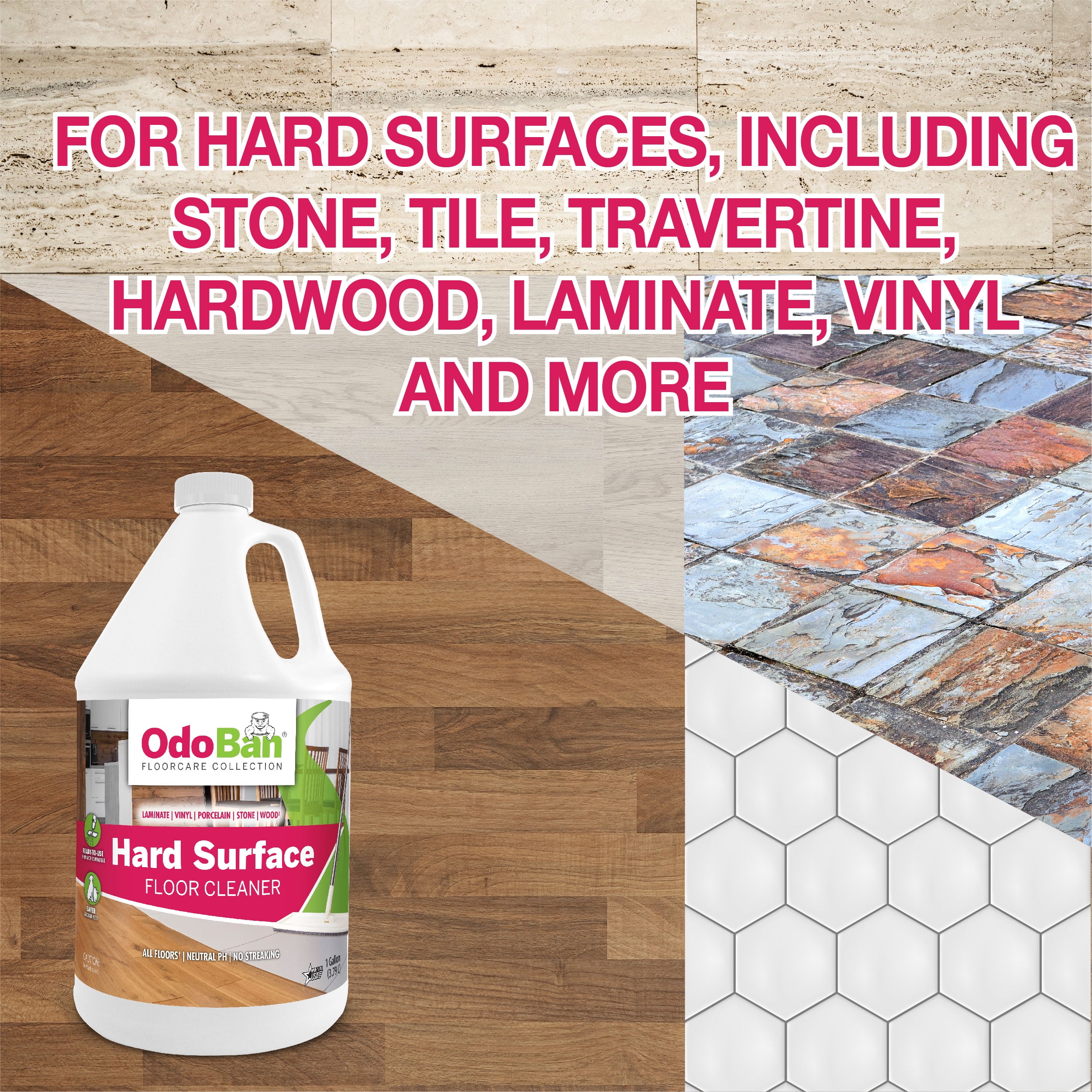 OdoBan Ready-to-Use Hard Surface Floor Cleaner, Streak Free and Neutral PH Formula, 4 Gallons, Scentless