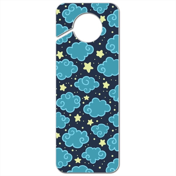 Nighttime Sky with Clouds and Stars Pattern Plastic Door Knob Hanger Sign