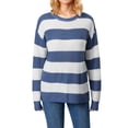 thumbnail image 1 of xiaxaixu Chandail Mode Femme Sauvage à Rayures Contrastées Col Rond Manches Longues Tricoté Automne Hiver Ample Décontracté, 1 of 9