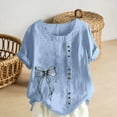 thumbnail image 5 of Xuyuer Women's Casual Linen Round Neck Printed Short Sleeve Button Blouse, Breathable Summer Top for Vacation Wear, Market Days and Relaxed Boho Style, 5 of 5