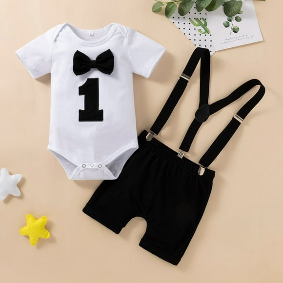 SXcggal One Bodysuit Tie Baby Birthday First Romper Bow Infant Clothes Outfits Set Boy Boys Outfits&Set Cute Cozy Lightweight Children Clothing Set