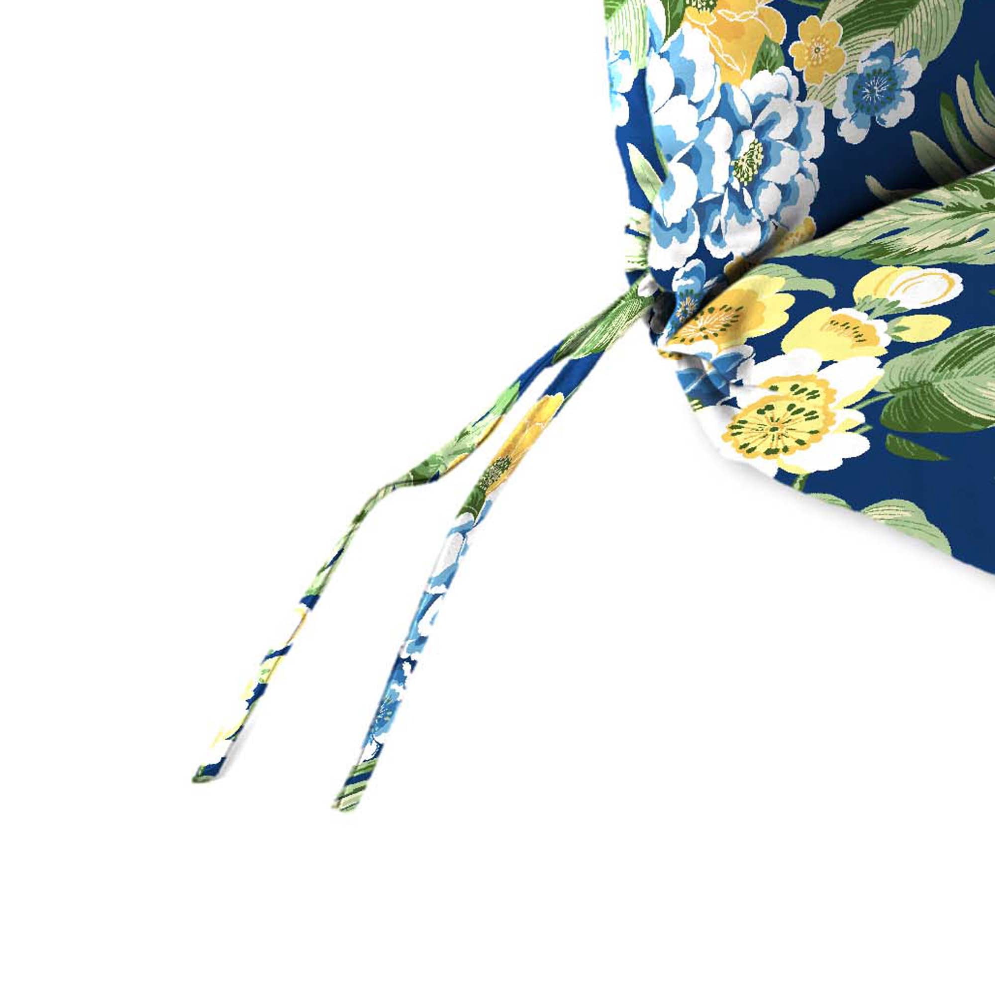 Jordan Manufacturing 45" x 22" Binessa Lapis Blue Floral Rectangular Outdoor Chair Cushion with Ties and Hanger Loop
