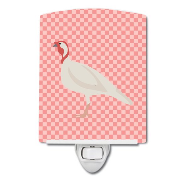 Beltsville Small White Turkey Hen Pink Check Ceramic Night Light