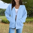 thumbnail image 2 of Resicozy Womens Light Weight Zip Up Hoodies Long Sleeve Oversized Sweatshirts Y2K Jacket with Pockets 2025 Fall Fashion Clothes Sky Blue 3XL, 2 of 5