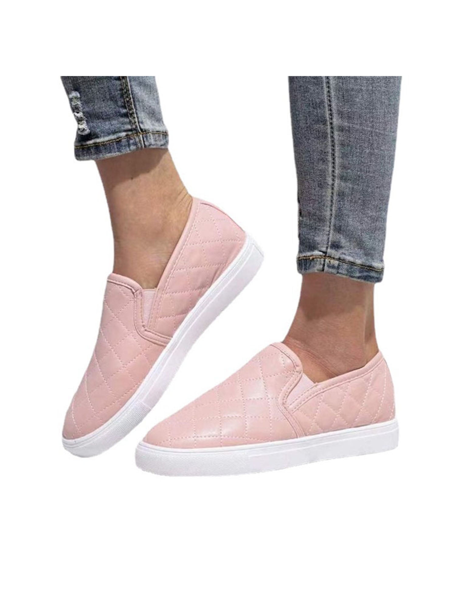 pink quilted slip on sneakers