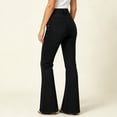 thumbnail image 4 of Karymi Women's Shorts High Waist Multi Button Flare Jeans, Button Fly Belt Loops Full Length Bootcut Denim Trousers, Square Patch Front Pockets Jeans for Women, 4 of 6